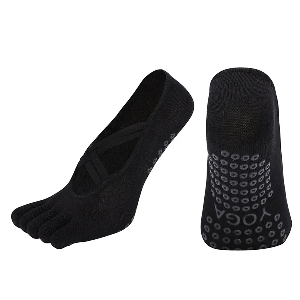 Womens Five-Finger Yoga Socks, Breathable Backless Pilates Socks with Anti-Slip Silicone Sole