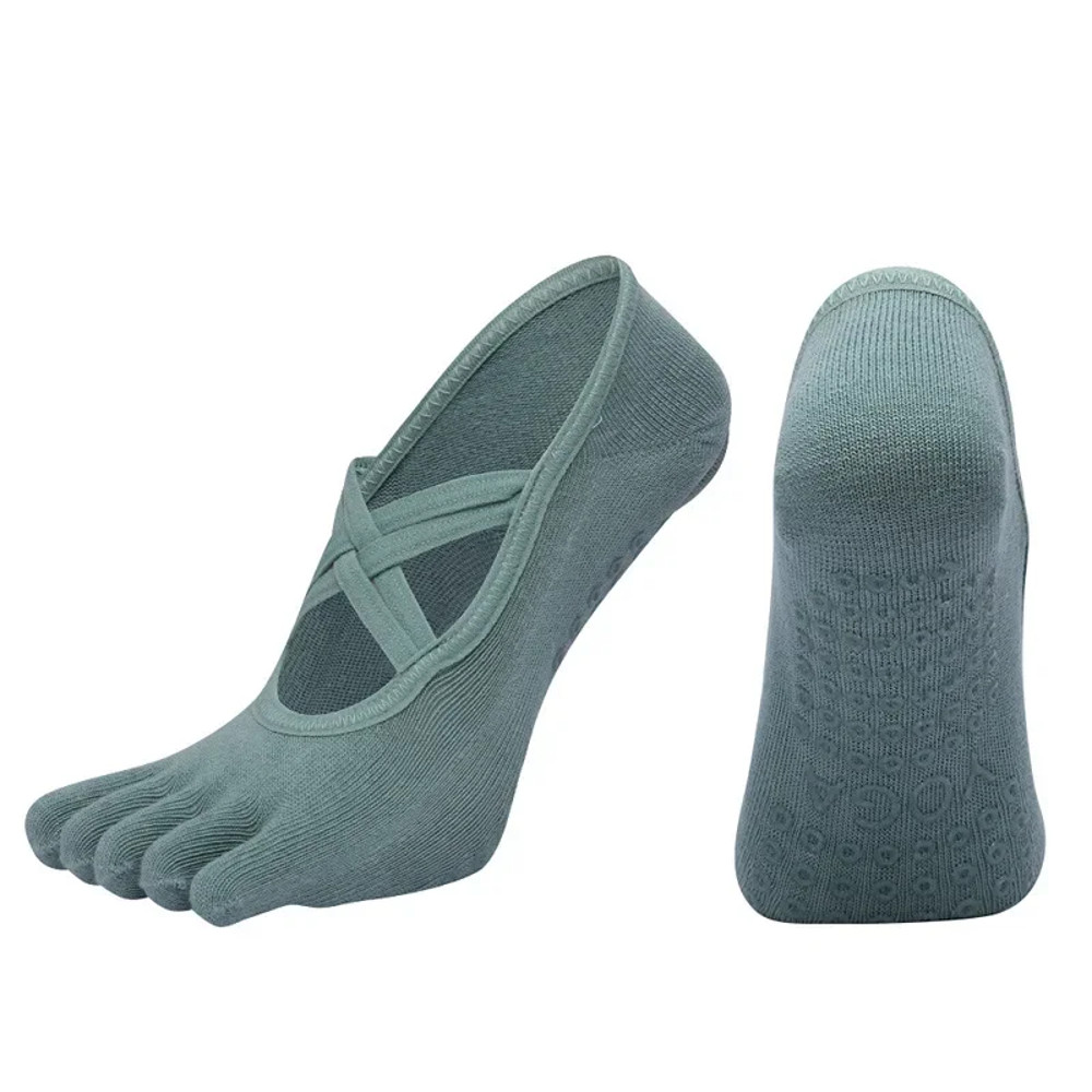 Womens Five-Finger Yoga Socks, Breathable Backless Pilates Socks with Anti-Slip Silicone Sole