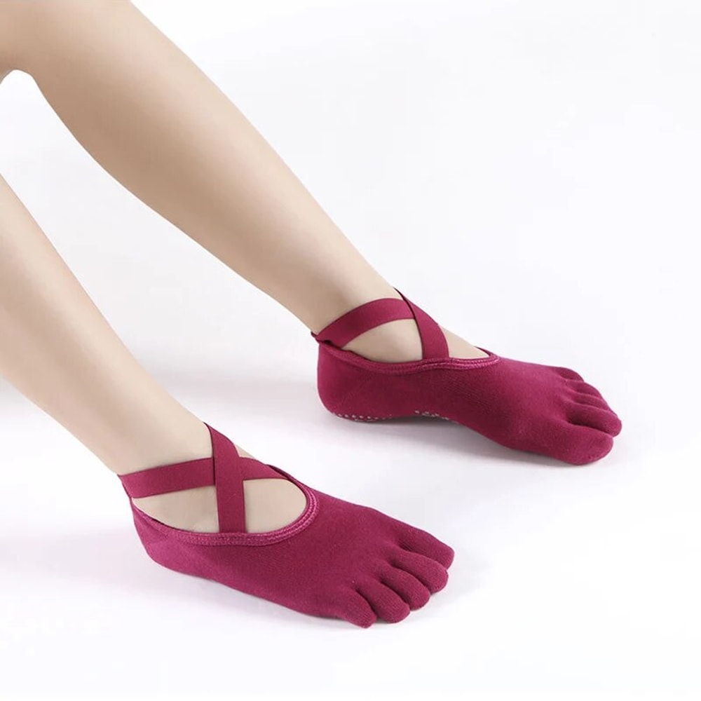 Comfortable Women Breathable Yoga Socks Five Toe Silicone NonSlip Bandage Pilates Socks For Ballet 4