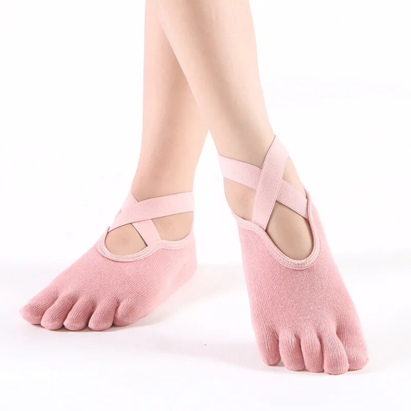 Comfortable Women Breathable Yoga Socks Five Toe Silicone NonSlip Bandage Pilates Socks For Ballet 8