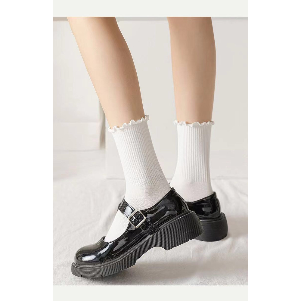 Breathable Ruffle Socks For Women Middle Tube Short Ankle Black  White Set For Spring And Autumn We 1