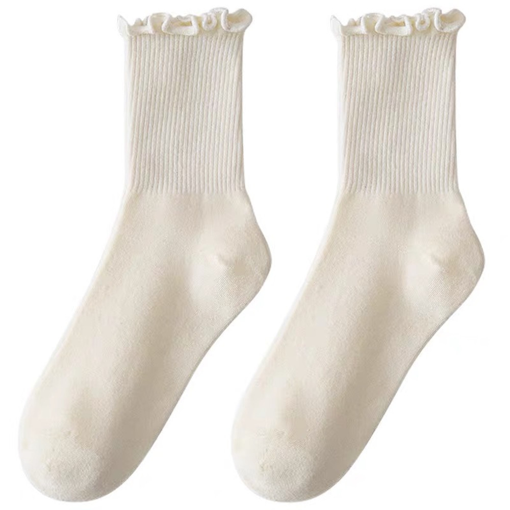 Breathable Ruffle Socks For Women Middle Tube Short Ankle Black  White Set For Spring And Autumn We 2