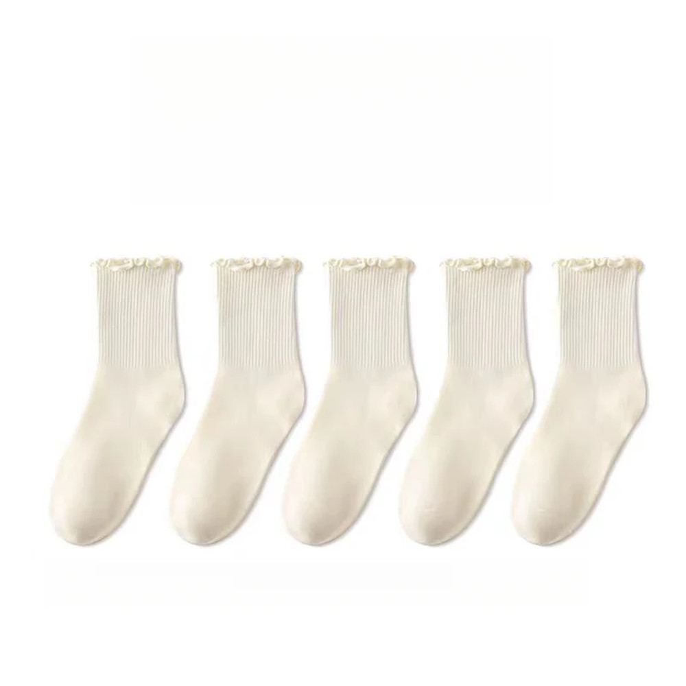 Breathable Ruffle Socks For Women Middle Tube Short Ankle Black  White Set For Spring And Autumn We 3