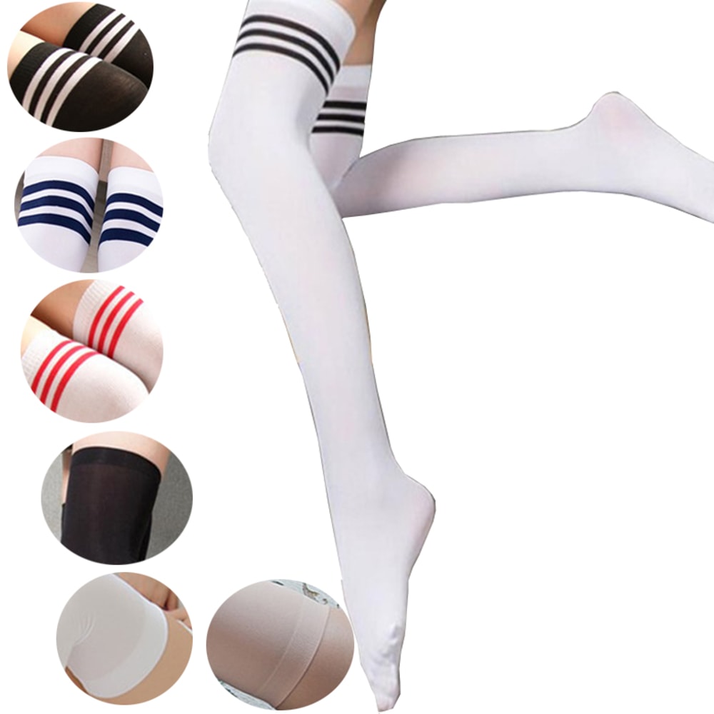 Over Knee Thigh High Socks for Women, Striped Nylon Sexy Long Stockings & Fashionable Womens Leg Warmers for Daily
