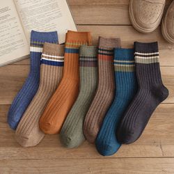 high-quality harajuku retro mens striped socks, fashionable casual long socks for men, comfortable large size
