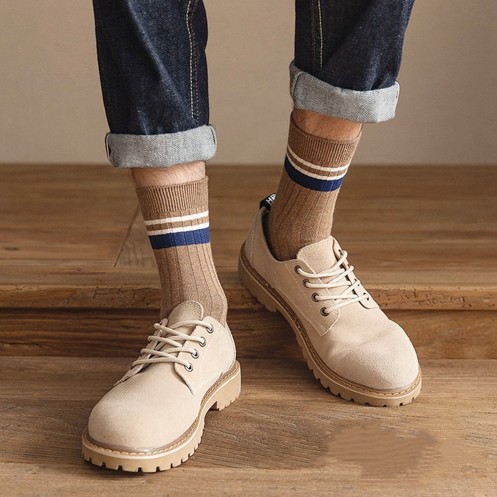 High-Quality Harajuku Retro Mens Striped Socks, Fashionable Casual Long Socks for Men, Comfortable Large Size