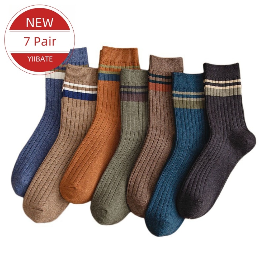 High-Quality Harajuku Retro Mens Striped Socks, Fashionable Casual Long Socks for Men, Comfortable Large Size