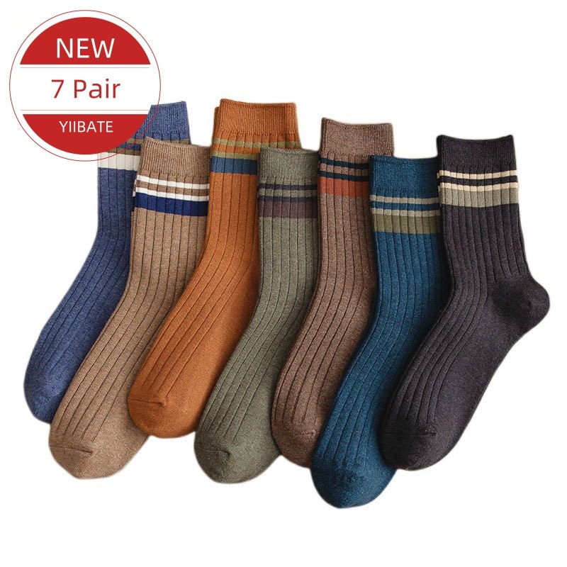 High-Quality Harajuku Retro Mens Striped Socks, Fashionable Casual Long Socks for Men, Comfortable Large Size