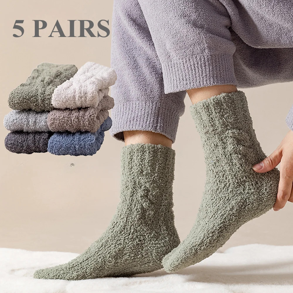Mens Thick Warm Winter Socks HighQuality Coral Fleece Thermal Cozy Middle Tube Fluffy Sleeping Sock 0