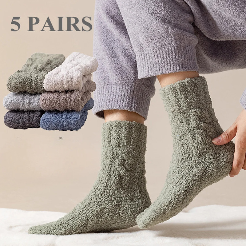 Mens Thick Warm Winter Socks HighQuality Coral Fleece Thermal Cozy Middle Tube Fluffy Sleeping Sock 0
