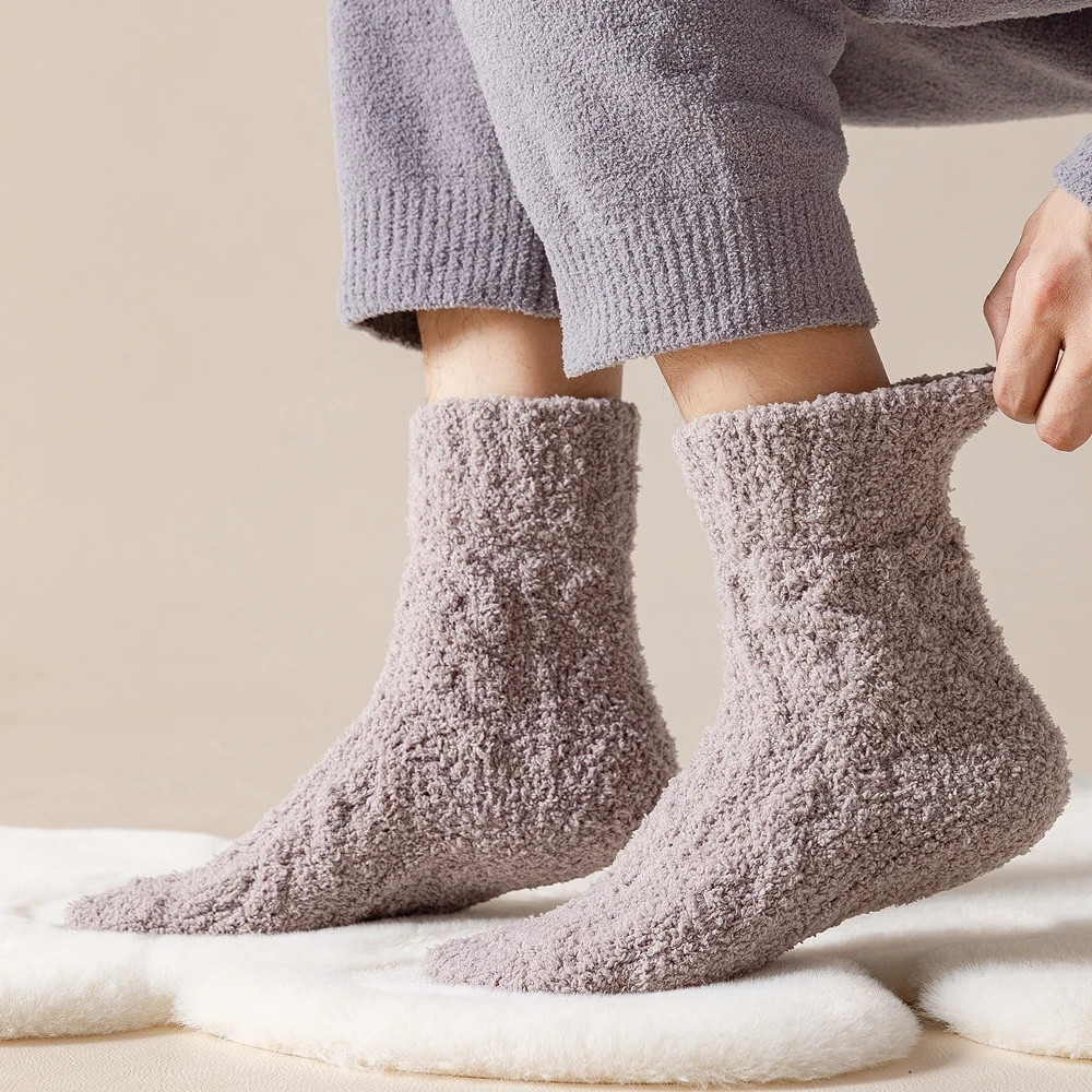 Mens Thick Warm Winter Socks HighQuality Coral Fleece Thermal Cozy Middle Tube Fluffy Sleeping Sock 1
