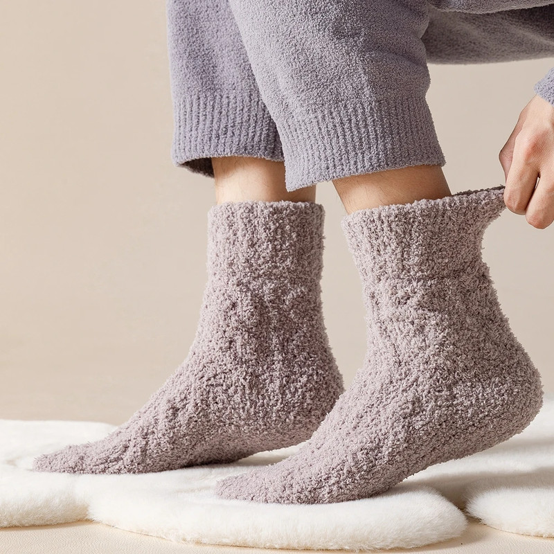 Mens Thick Warm Winter Socks HighQuality Coral Fleece Thermal Cozy Middle Tube Fluffy Sleeping Sock 1