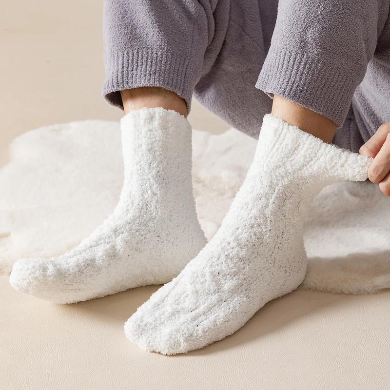 Mens Thick Warm Winter Socks HighQuality Coral Fleece Thermal Cozy Middle Tube Fluffy Sleeping Sock 2