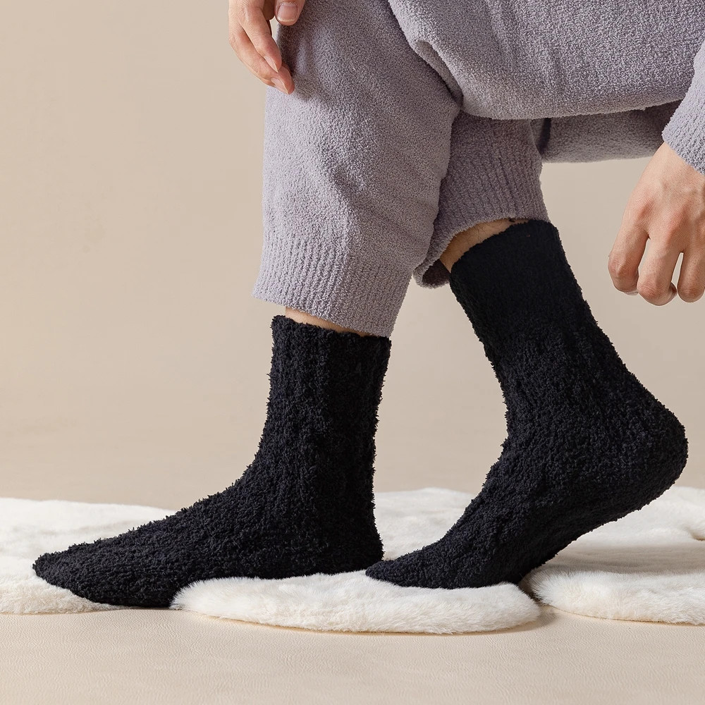 Mens Thick Warm Winter Socks HighQuality Coral Fleece Thermal Cozy Middle Tube Fluffy Sleeping Sock 3