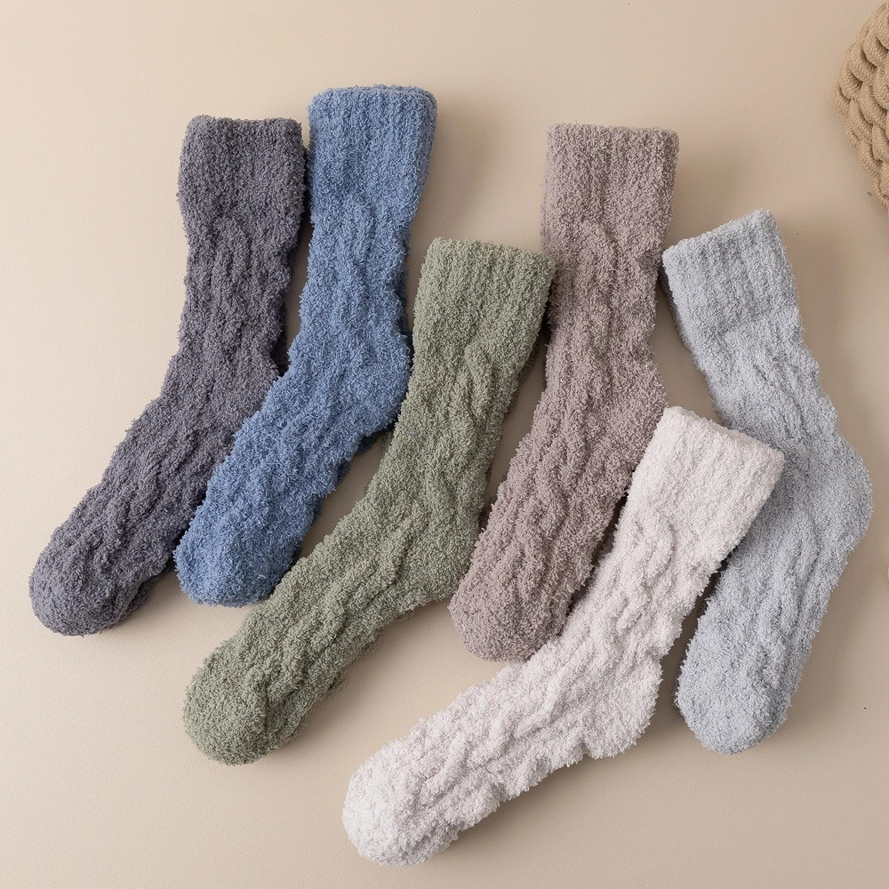 Mens Thick Warm Winter Socks HighQuality Coral Fleece Thermal Cozy Middle Tube Fluffy Sleeping Sock 5