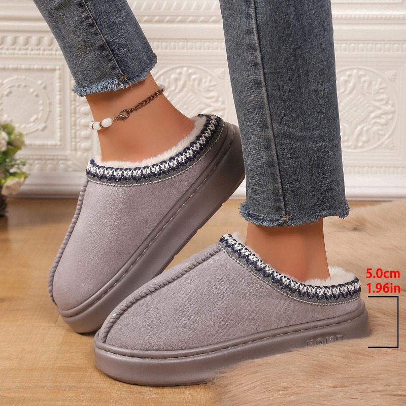 Cozy Winter Cashmere Warm Slippers For Women Thick Sole Heelless Half Mop Uggs Style Indoor Shoes 2