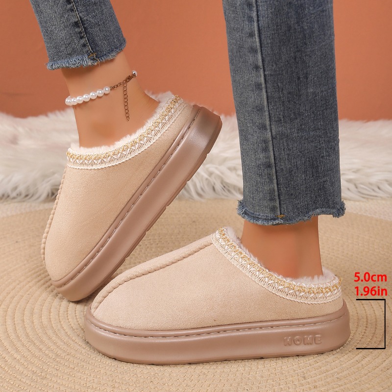 Cozy Winter Cashmere Warm Slippers For Women Thick Sole Heelless Half Mop Uggs Style Indoor Shoes 3