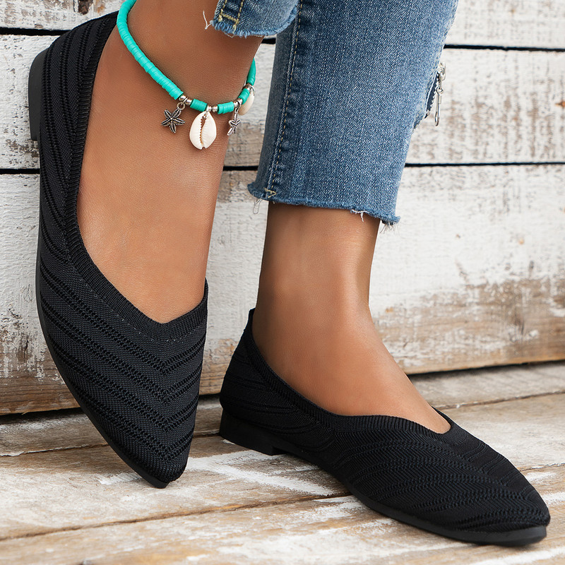 Casual Women Flats Pointed Toe Slip-On Shoes, Solid Color Breathable Loafers for Work and Daily Wear