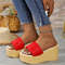 Wedges Slippers for Women, Summer Platform Sandals with Chunky Golden Round Head and Thick Sole Comfort