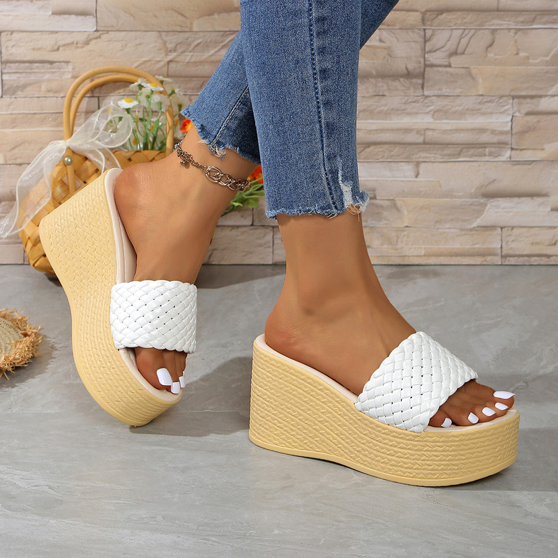 Wedges Slippers for Women, Summer Platform Sandals with Chunky Golden Round Head and Thick Sole Comfort