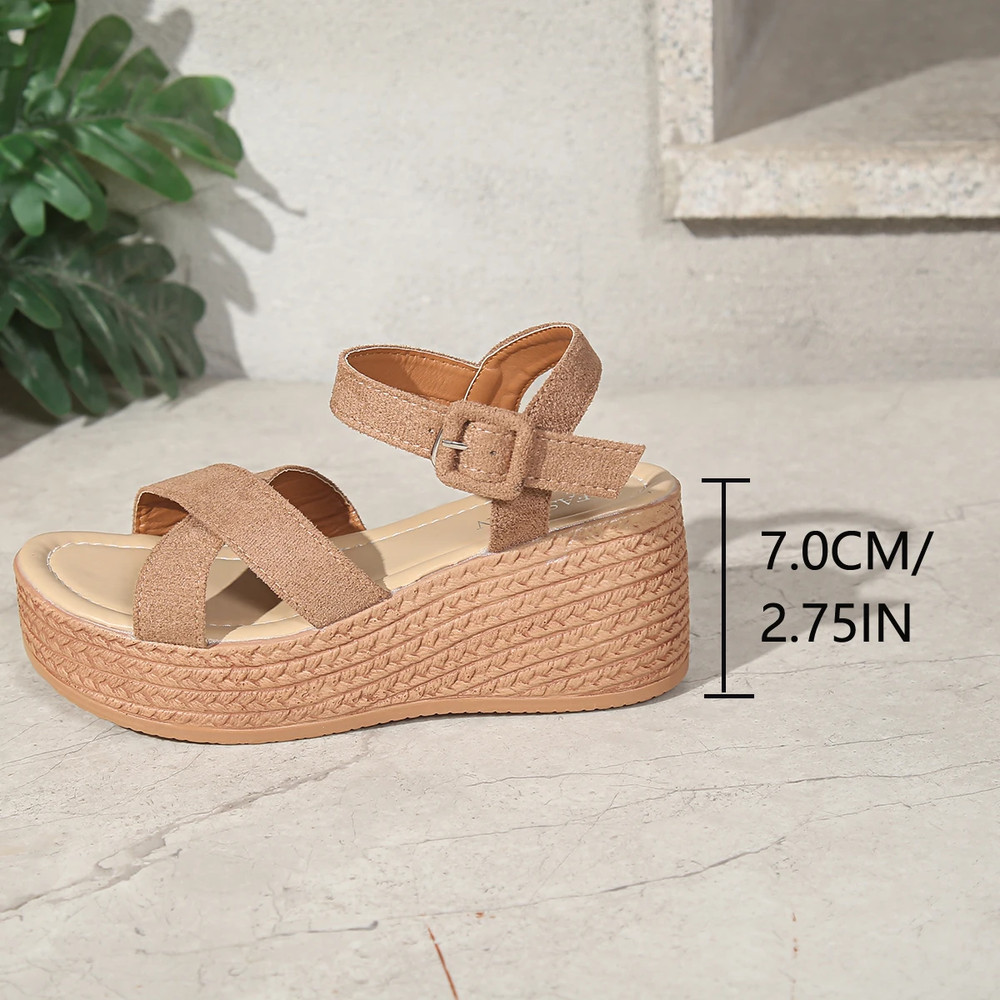 Summer Wedge Heel Platform Sandals Thick Bottom Buckle Casual Comfortable Walking Shoes For Women 3