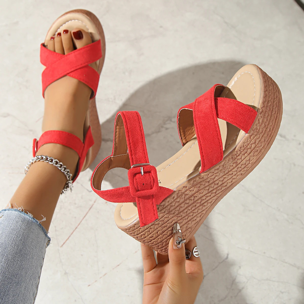 Summer Wedge Heel Platform Sandals Thick Bottom Buckle Casual Comfortable Walking Shoes For Women 4