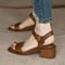 Vintage Brown Women Sandals Soft Leather Thick Heel Cross Strap Summer Mary Jane High Heels 1