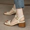 Vintage Brown Women Sandals Soft Leather Thick Heel Cross Strap Summer Mary Jane High Heels 3