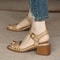 Vintage Brown Women Sandals Soft Leather Thick Heel Cross Strap Summer Mary Jane High Heels 2