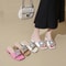 Luxury Summer Women Sandals, Rhinestone Square Top Slippers, Fashion Light Comfort High Heel Flat Shoes