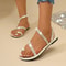 Leather Flat Sandals for Women, New Summer Pearl Sandals, Elegant Beach Flat Shoes for Holiday Wear