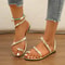 Leather Flat Sandals for Women, New Summer Pearl Sandals, Elegant Beach Flat Shoes for Holiday Wear