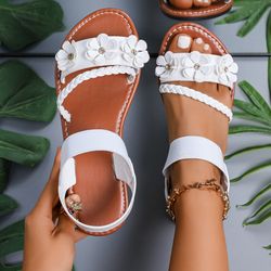 fashion flower wedge sandals for women, summer casual sandals, solid color breathable beach shoes, stylish women sandals