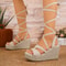 Summer Women Sandals Fashion Band Wedge Sandals Thick Heels Ankle LaceUp Party Wedding Shoes 2