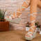 Summer Women Sandals Fashion Band Wedge Sandals Thick Heels Ankle LaceUp Party Wedding Shoes 7