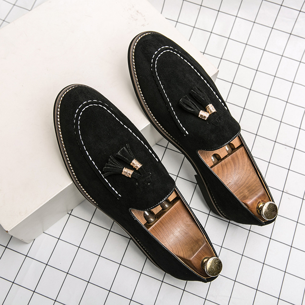 Designer Mens Moccasins, Fashion Brand Men's Suede Tassel Leather Slip-on Shoes, Retro Pointed Banquet Social Driving