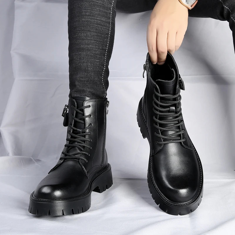 High Quality Mens Chelsea Boots Luxury Leather English Style Thick Sole Famous Brand Casual Shoes 1