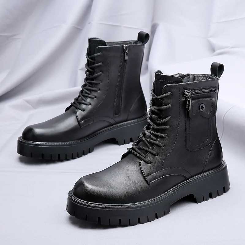 High Quality Mens Chelsea Boots Luxury Leather English Style Thick Sole Famous Brand Casual Shoes 7