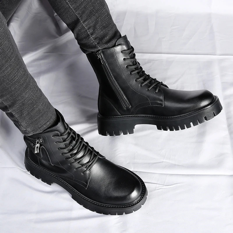 High Quality Mens Chelsea Boots Luxury Leather English Style Thick Sole Famous Brand Casual Shoes 3