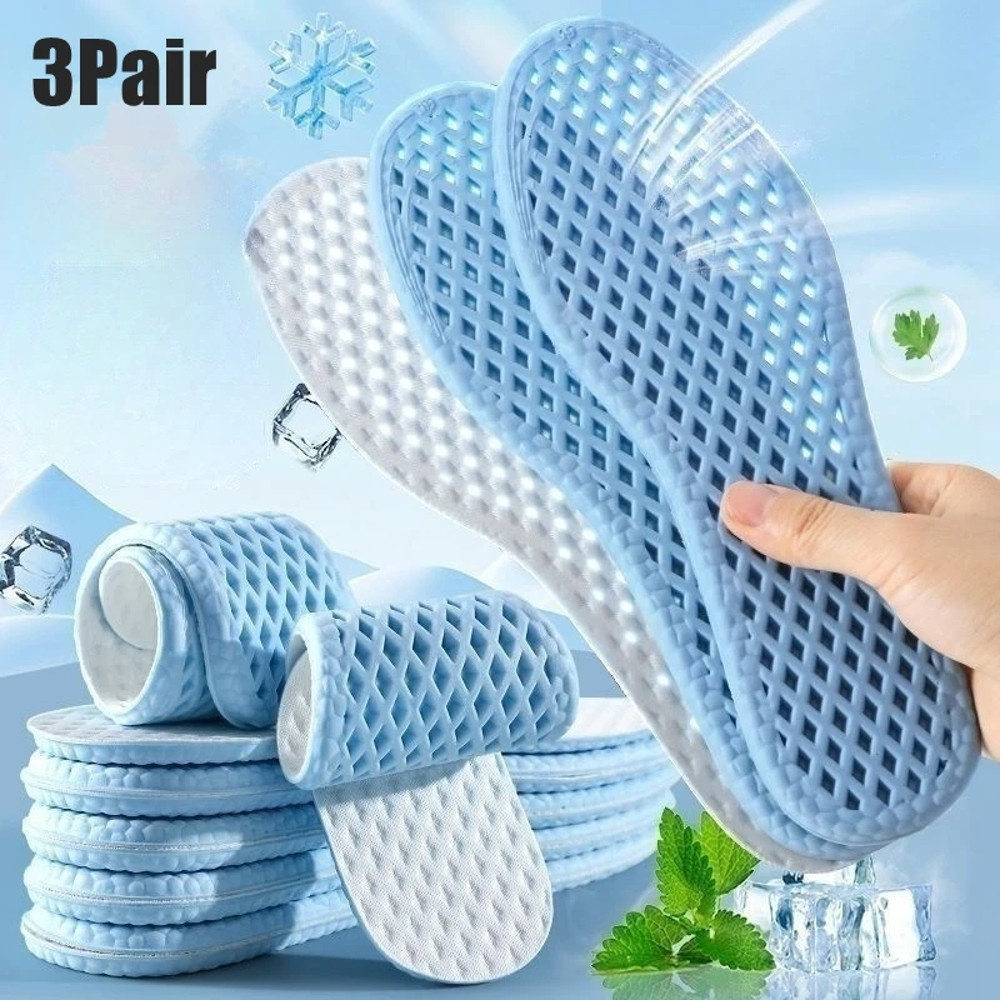 Mens Running Insoles, Breathable Summer Cooling Shoe Pads, Memory Foam Sports Shock Absorbing Soles