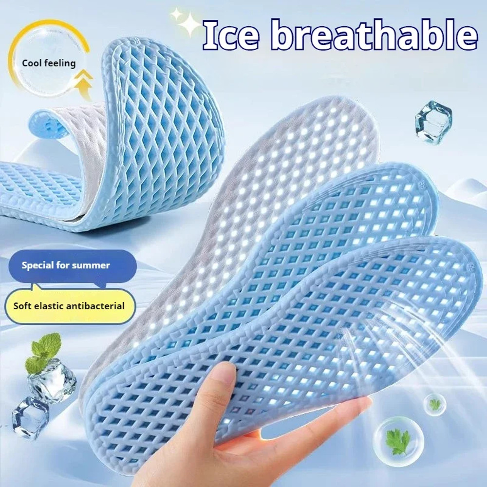 Mens Running Insoles, Breathable Summer Cooling Shoe Pads, Memory Foam Sports Shock Absorbing Soles
