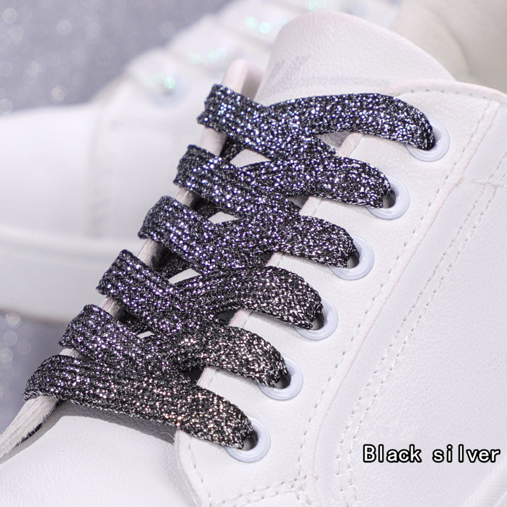 Shiny Flat Glitter Shoelaces Gold Silver Colorful Shoe Strings Athletic Running Sneakers Laces For 6