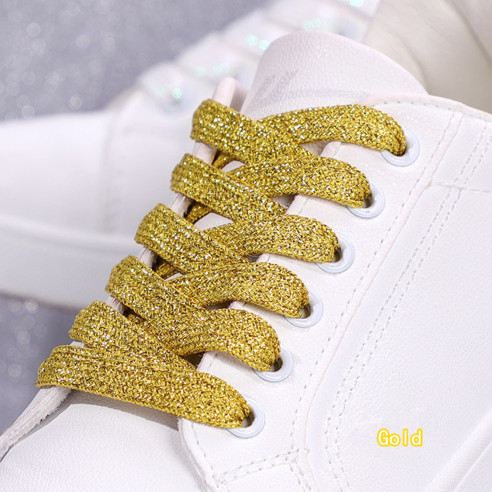 Shiny Flat Glitter Shoelaces Gold Silver Colorful Shoe Strings Athletic Running Sneakers Laces For 10