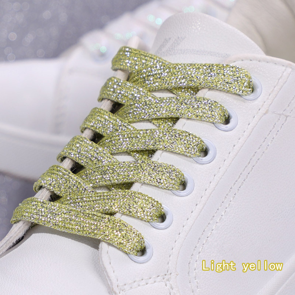 Shiny Flat Glitter Shoelaces Gold Silver Colorful Shoe Strings Athletic Running Sneakers Laces For 12
