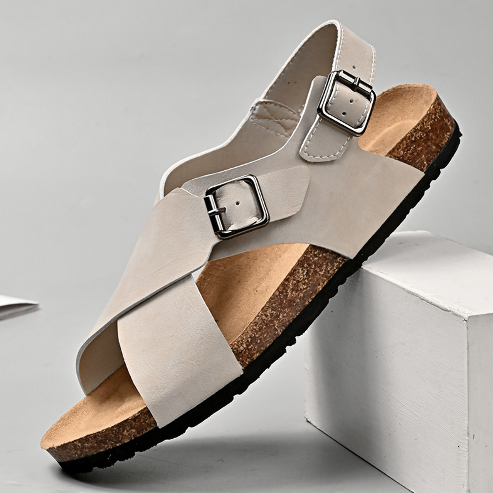 Men's Summer Leather Toe Cap Sandals, Outdoor Sports Tide Style, Handmade Hollow Mesh Beach Shoes