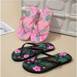 tropical leaves, lovely flip flop, hibiscus slippers for women, custom fashion flat shoes, durable beach plant design