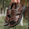 Comfortable Mens Leather Sandals, Soft Thick Sole, Non Slip Summer Outdoor Beach Shoes