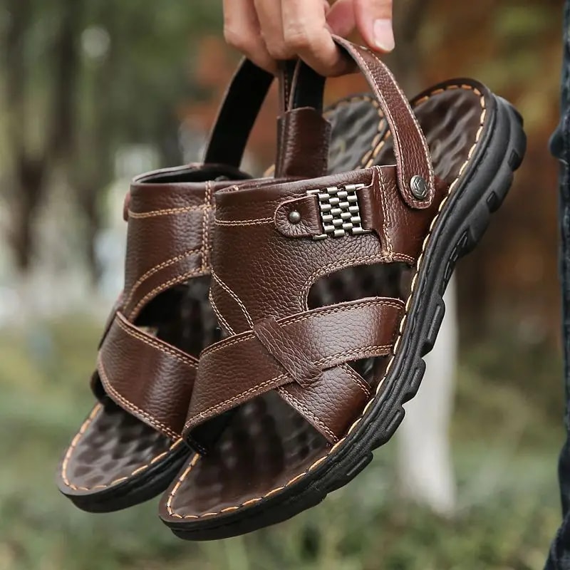 Comfortable Mens Leather Sandals, Soft Thick Sole, Non Slip Summer Outdoor Beach Shoes