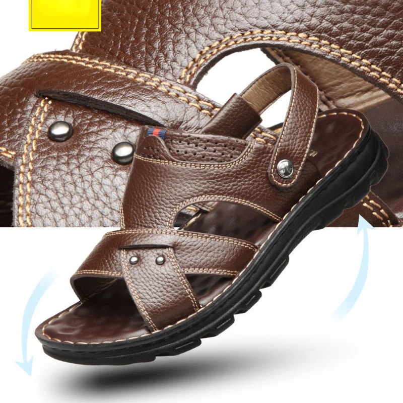 Comfortable Mens Leather Sandals, Soft Thick Sole, Non Slip Summer Outdoor Beach Shoes