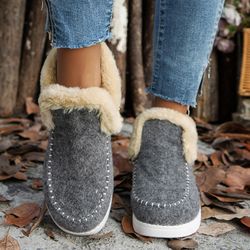 womens snow boots, slip on shoes, plush winter footwear, ankle boots platform, plus size shoes